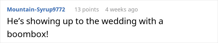 A humorous comment about a guy who waits 20 years to tell bestie he loves her, mentioning a boombox. A humorous comment about a guy who waits 20 years to tell bestie he loves her, mentioning a boombox.