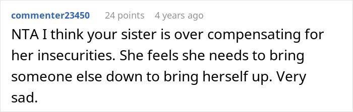 A comment on Reddit analyzing a sister-in-law's insecurities regarding how she dresses A comment on Reddit analyzing a sister-in-law's insecurities regarding how she dresses