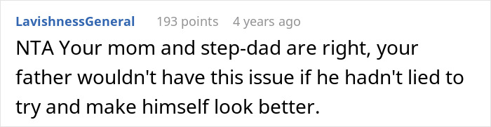 Comment on a post about a dad-shamed daughter defending her decision not to lie for him. Comment on a post about a dad-shamed daughter defending her decision not to lie for him.