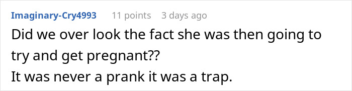 A comment post analyzing the motives of a woman pretending to be pregnant as a trap A comment post analyzing the motives of a woman pretending to be pregnant as a trap