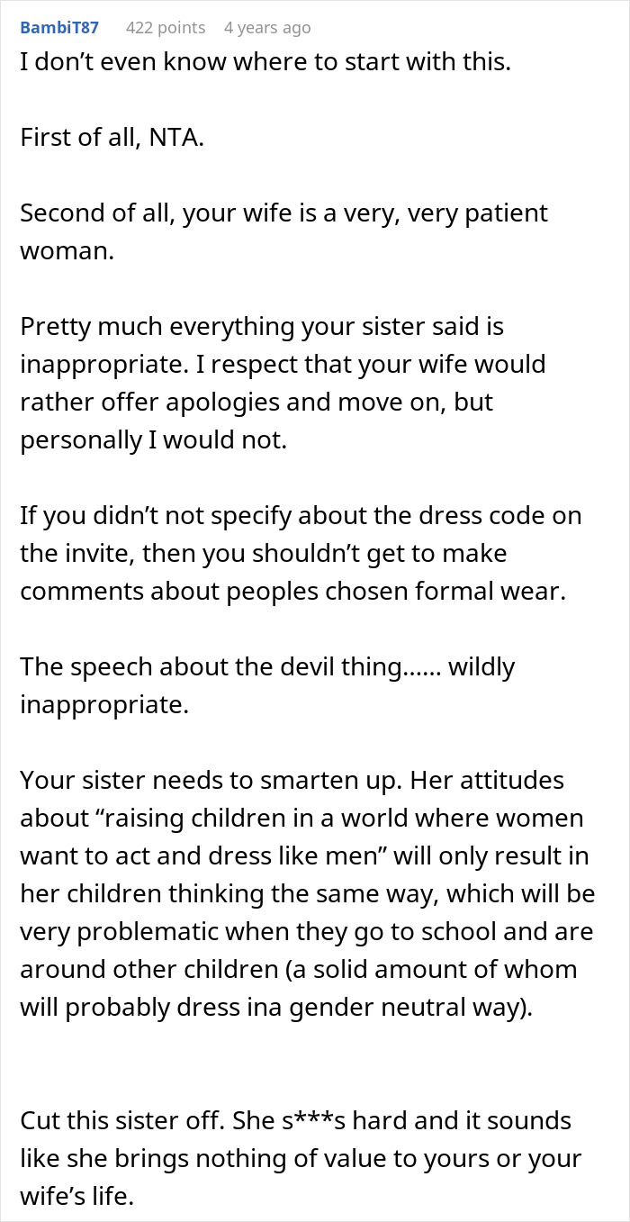 A comment on Reddit about how she dresses and why the sister needs to smarten up. A comment on Reddit about how she dresses and why the sister needs to smarten up.