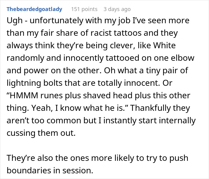Comment discussing racist tattoos and why a woman can't marry her fiancé because of his new friends Comment discussing racist tattoos and why a woman can't marry her fiancé because of his new friends