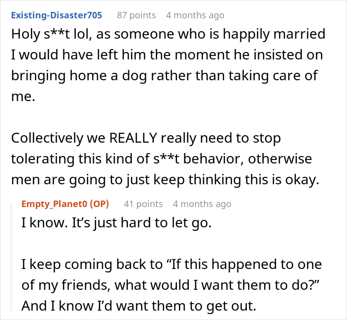 Reddit discussion about why a girlfriend should leave a bad boyfriend