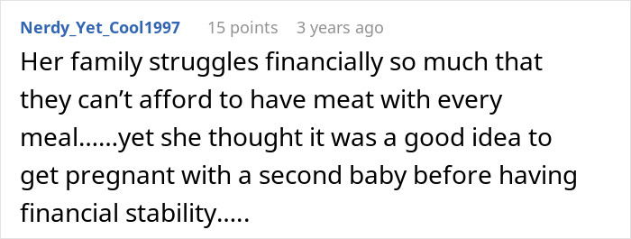 Social media comment criticizing financial readiness before giving birth amidst family struggles. Social media comment criticizing financial readiness before giving birth amidst family struggles.
