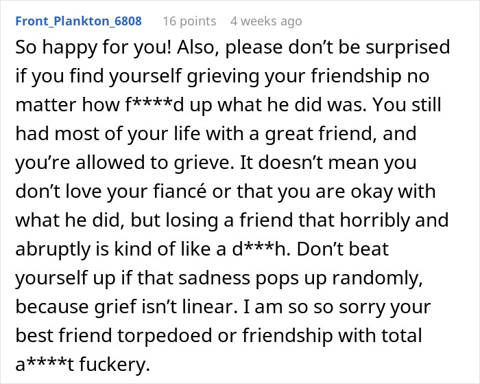 A user comment on the post about a guy who waits to tell his bestie he loves her. A user comment on the post about a guy who waits to tell his bestie he loves her.
