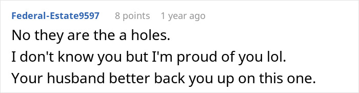 Online comment supporting woman who kicks out in-laws after MIL shames DIL for not wearing a bra at home.