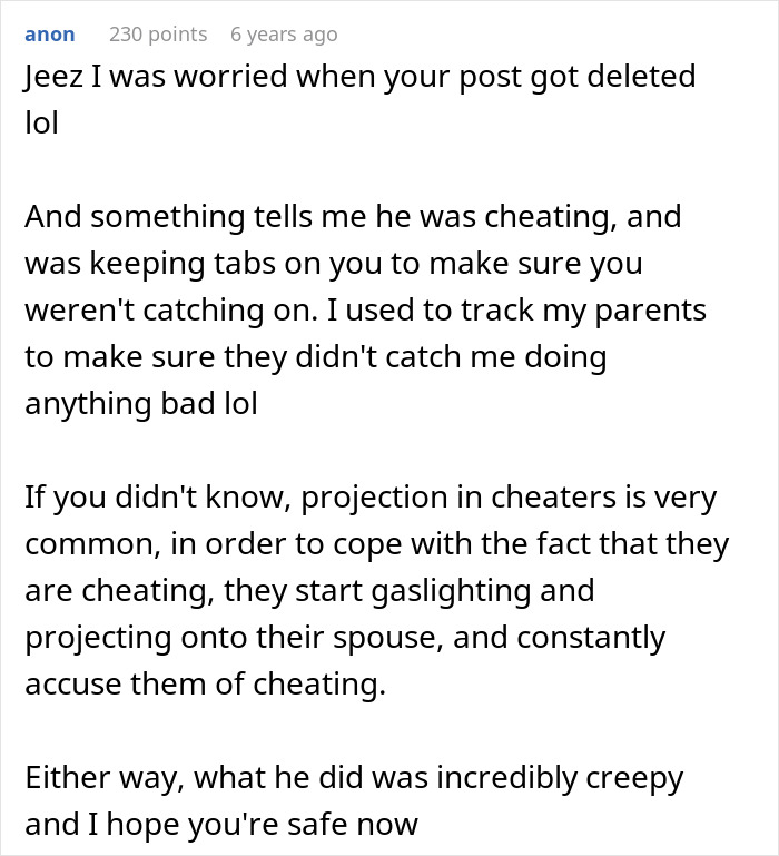 Explanation of projection and gaslighting in cheating and tracking scenarios Explanation of projection and gaslighting in cheating and tracking scenarios