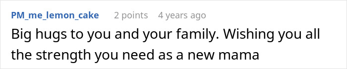 Supportive message wishing strength to a new mother facing boundary-crossing behavior.