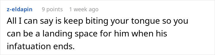 A comment advising a parent to remain supportive when a mom is losing sleep about her son's relationship. A comment advising a parent to remain supportive when a mom is losing sleep about her son's relationship.