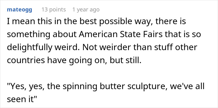 Online comment discussing state fair attractions related to a man yells at little girl incident. Online comment discussing state fair attractions related to a man yells at little girl incident.