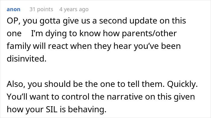 Request for an update on parents' reaction to being disinvited and to control the narrative over SIL Request for an update on parents' reaction to being disinvited and to control the narrative over SIL