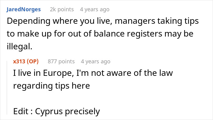 Reddit comment thread about illegal tips in Cyprus involving a bossy coworker Reddit comment thread about illegal tips in Cyprus involving a bossy coworker