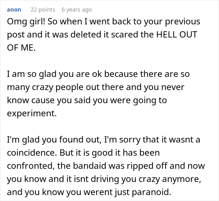 Comment expressing relief after discovering phone tracking and confronting trust issues Comment expressing relief after discovering phone tracking and confronting trust issues