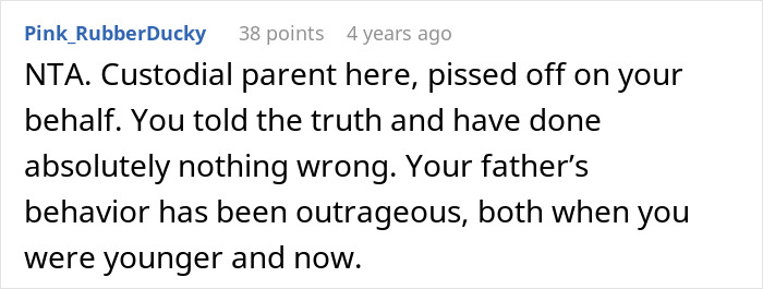 Reddit comment calling the dad-shamed-daughter outrageous for making her pay for classes. Reddit comment calling the dad-shamed-daughter outrageous for making her pay for classes.