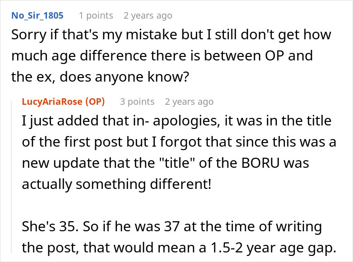 Reddit comment breaking down the age gap calculations about a guy pursuing ex