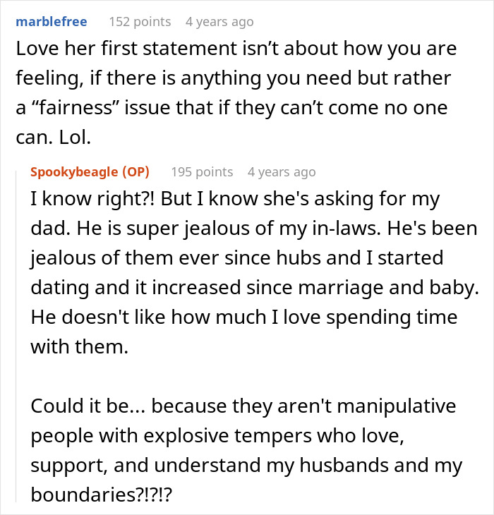 Forum post discussing a dad's jealousy and how setting a clear boundary is respected by the in-laws. Forum post discussing a dad's jealousy and how setting a clear boundary is respected by the in-laws.