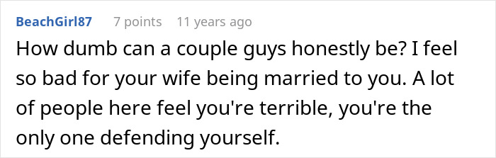 Comment criticizing couple and defending wife in relationship trouble story Comment criticizing couple and defending wife in relationship trouble story