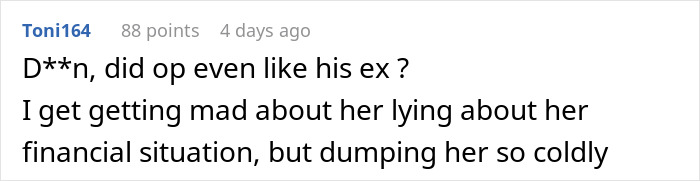 Online user comment discussing a couple fights over lying and dumping. Online user comment discussing a couple fights over lying and dumping.