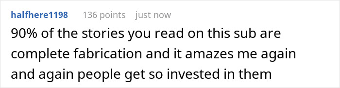 Comment highlighting most online stories as fabricated and people getting invested