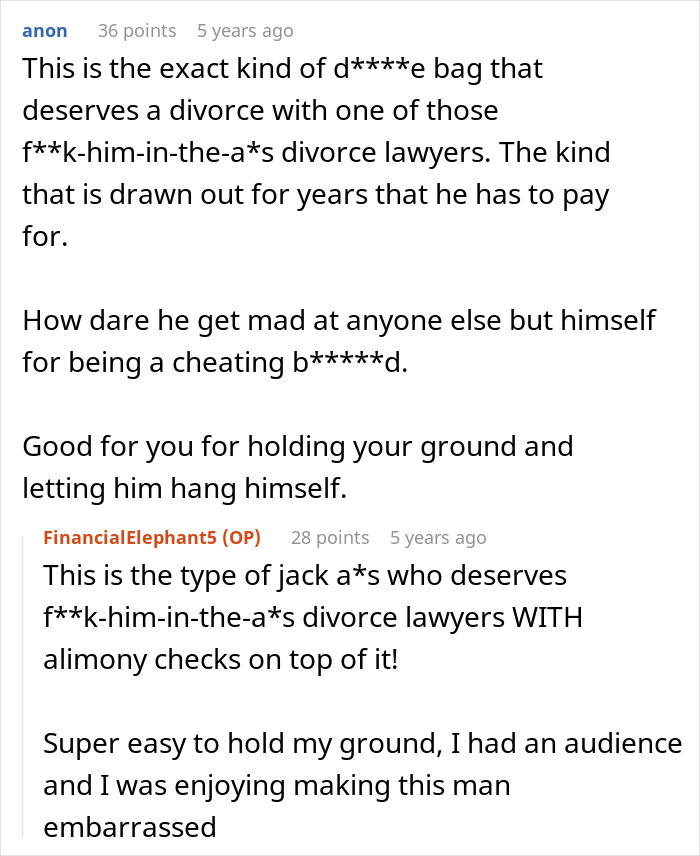 Online comment praising standing ground against cheating husband Online comment praising standing ground against cheating husband