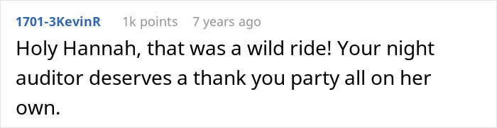 Comment praising hotel night auditor from bridezilla hotel rooms incident