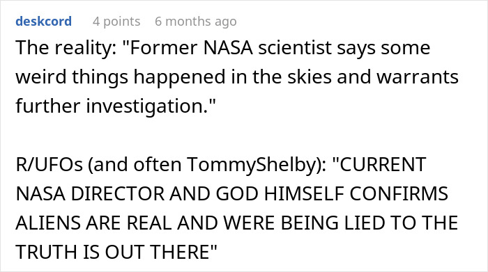 Reddit post contrasting public reactions with a NASA scientist's statements on strange objects in our skies. Reddit post contrasting public reactions with a NASA scientist's statements on strange objects in our skies.
