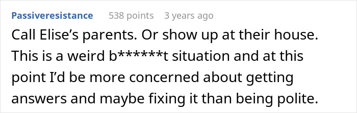 A user comment advising to contact the parents to solve the dream proposal drama.