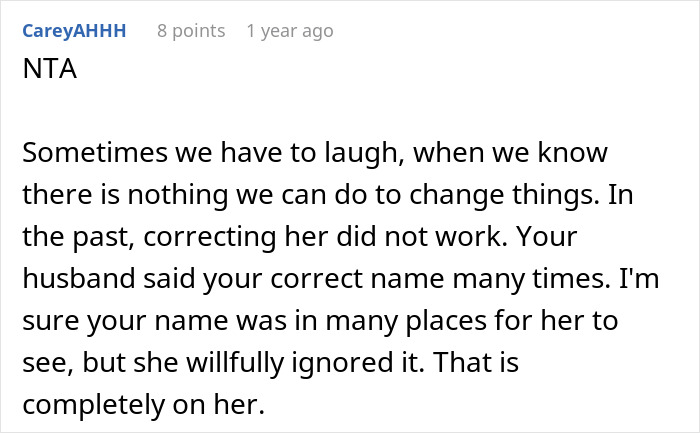 User comment on a MIL and DIL post explaining that correcting a mother-in-law did not work. User comment on a MIL and DIL post explaining that correcting a mother-in-law did not work.