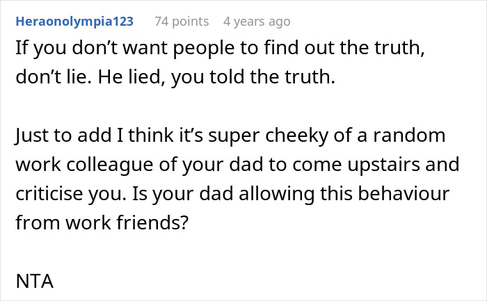 Social media comment on dad shamed after daughter revealed she paid for her own classes. Social media comment on dad shamed after daughter revealed she paid for her own classes.