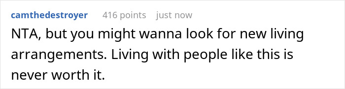 Reddit comment advising to find new living arrangements because roommates banned a woman from watching TV. Reddit comment advising to find new living arrangements because roommates banned a woman from watching TV.
