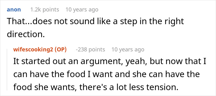 Reddit post discussing relationship dynamic shifts caused by a man’s dislike for wife’s cultural cuisine. Reddit post discussing relationship dynamic shifts caused by a man’s dislike for wife’s cultural cuisine.