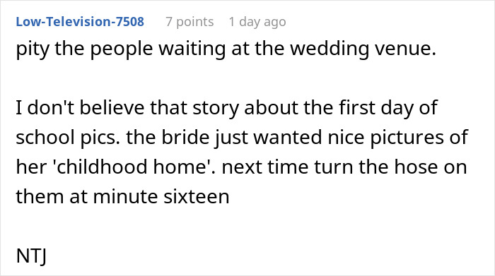 Reddit comment about bride wanting wedding pictures at childhood home porch Reddit comment about bride wanting wedding pictures at childhood home porch