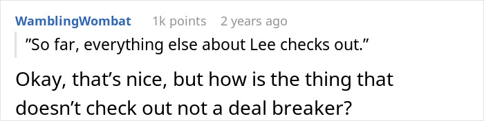 Comment questions why concerning obsession details aren't considered a deal breaker Comment questions why concerning obsession details aren't considered a deal breaker