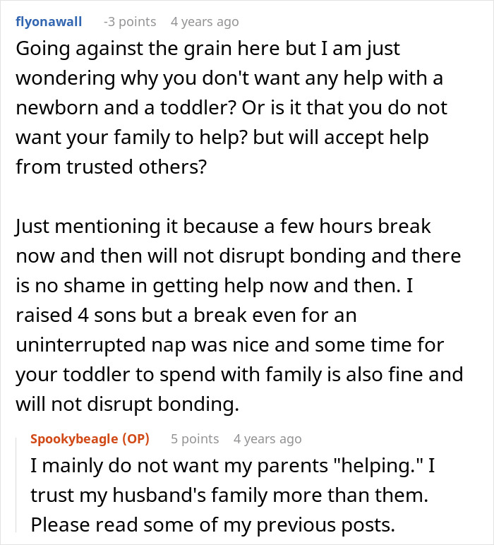Social media comments regarding family help and setting boundaries before giving birth. Social media comments regarding family help and setting boundaries before giving birth.