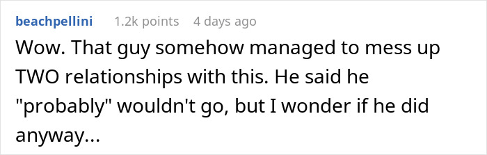 User comment pointing out how choosing an Australia trip over a SIL's wedding ruined two relationships. User comment pointing out how choosing an Australia trip over a SIL's wedding ruined two relationships.