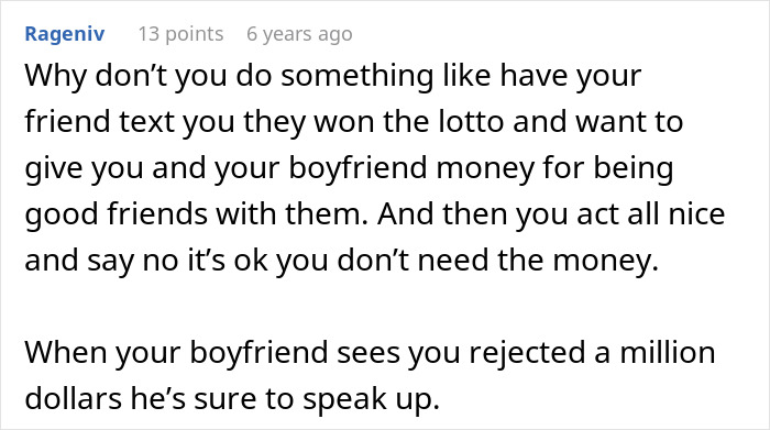 Suggests using a fake lottery text to expose boyfriend's tracking behavior Suggests using a fake lottery text to expose boyfriend's tracking behavior