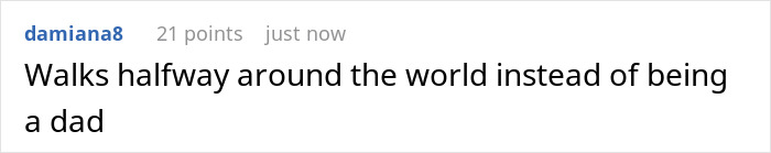 Online comment mentioning that a man went for a walk halfway around the world instead of being a dad Online comment mentioning that a man went for a walk halfway around the world instead of being a dad
