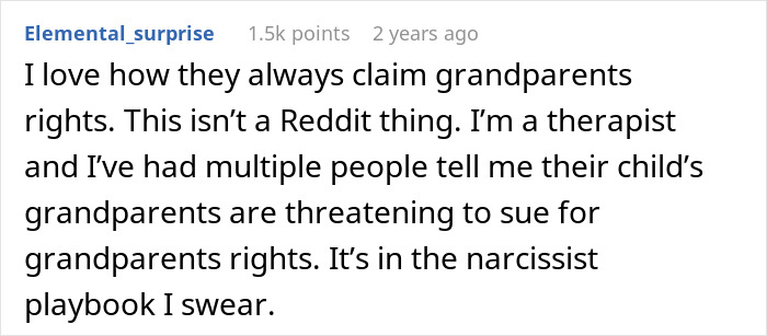 Therapist commenting on grandparents rights in a story where her sister helps him cross boundary