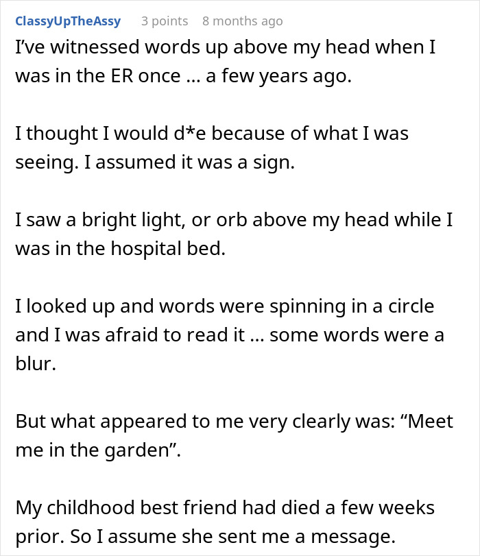 A comment detailing end-of-life conversations and mysterious messages seen while in a hospital bed A comment detailing end-of-life conversations and mysterious messages seen while in a hospital bed