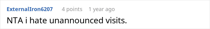 A comment about MIL shames DIL for not wearing a bra at home after unannounced visits.