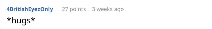 Supportive online comment offering hugs