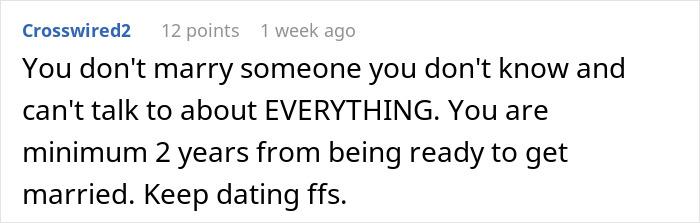Comment advising to know partner fully before marriage from engagement post Comment advising to know partner fully before marriage from engagement post