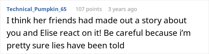 A online comment warning about lies, related to a dream proposal story.