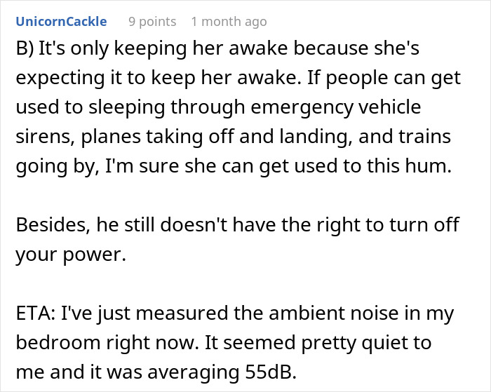 Comment discussing ambient noise and rights related to EV charging power Comment discussing ambient noise and rights related to EV charging power