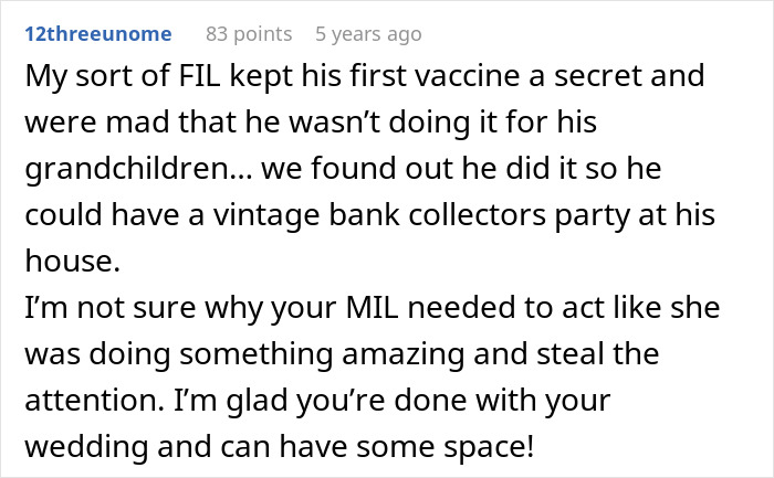MIL Lies About Being Vaccinated For A "Big Announcement" At The Wedding