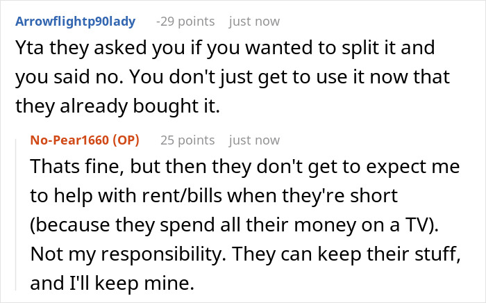 Reddit thread arguing over roommate bill responsibilities and TV sharing Reddit thread arguing over roommate bill responsibilities and TV sharing