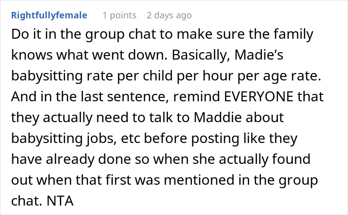 Comment advising to clarify babysitting rates after an entitled aunt's Halloween invite drama