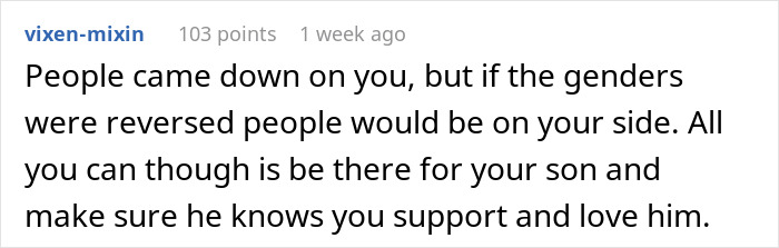 An online comment discussing double standards while a mom is losing sleep over her son's older girlfriend. An online comment discussing double standards while a mom is losing sleep over her son's older girlfriend.
