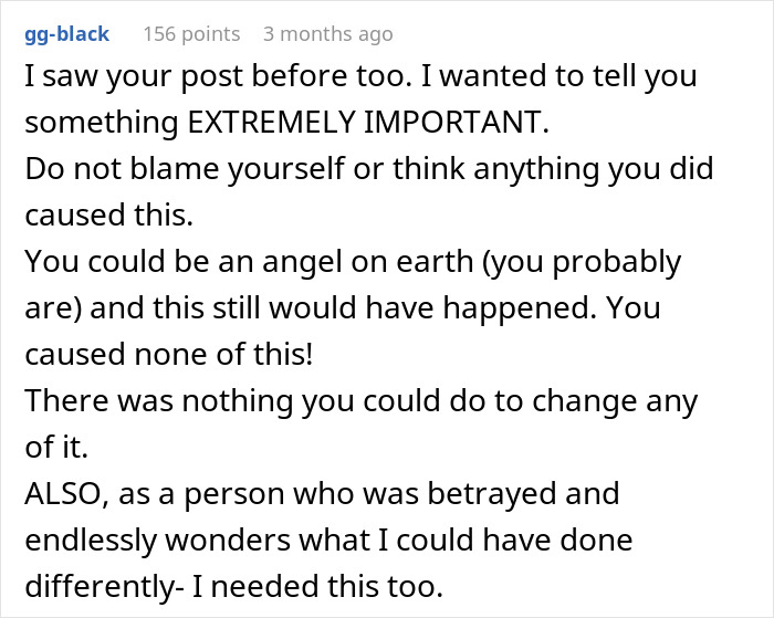 Online comment offering support to a woman uncovering ex's funeral lies and betrayal. Online comment offering support to a woman uncovering ex's funeral lies and betrayal.