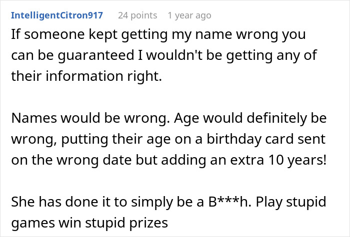 Comment suggesting petty revenge ideas when a MIL getting DIL name wrong happens repeatedly Comment suggesting petty revenge ideas when a MIL getting DIL name wrong happens repeatedly